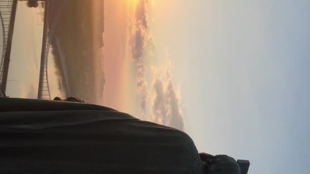垂直ビデオ-朝の夜明けにウラジミール大王への記念碑。ウクライナのキエフ — ストック動画