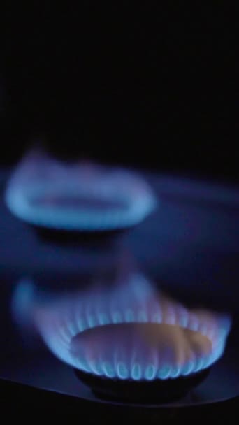 Fuego en una estufa de gas en una estufa de gas. Vídeo vertical — Vídeo de stock