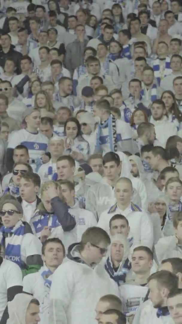 Rajongók a stadionban a meccs alatt. Függőleges videó — Stock videók