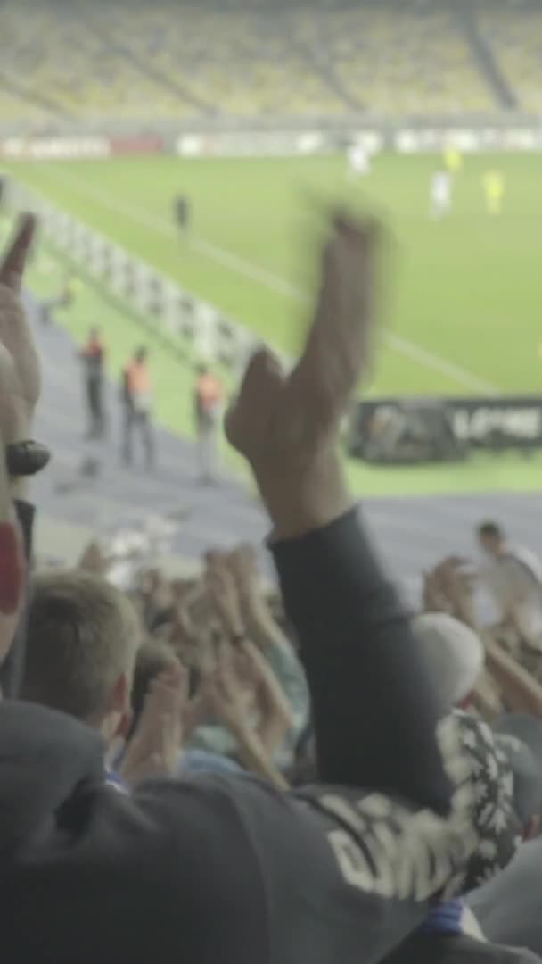 Fãs no estádio durante o jogo. Vídeo vertical — Vídeo de Stock