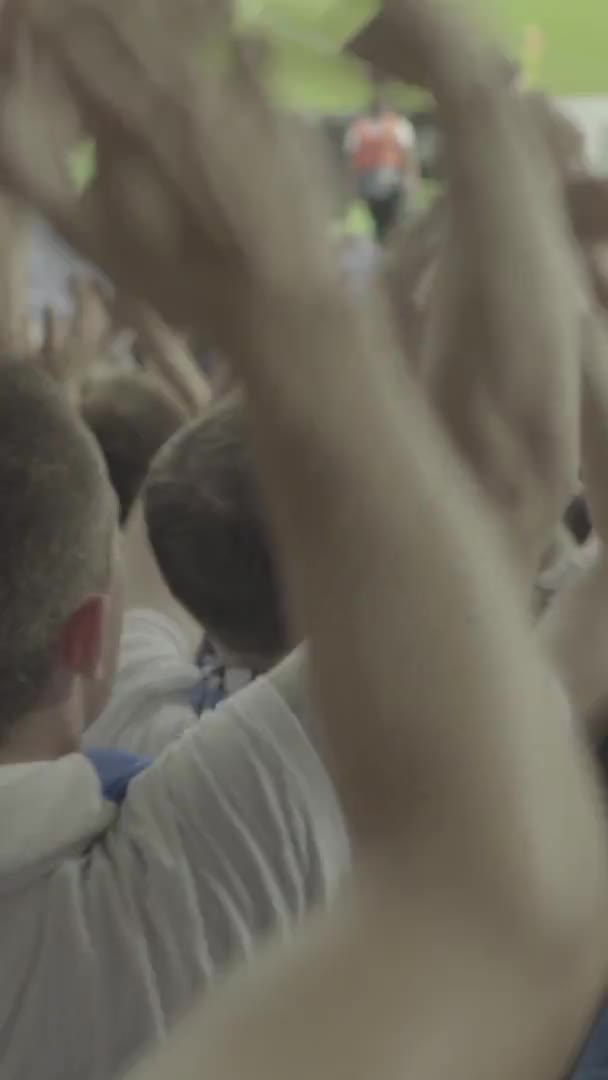 Fãs no estádio durante o jogo. Vídeo vertical — Vídeo de Stock