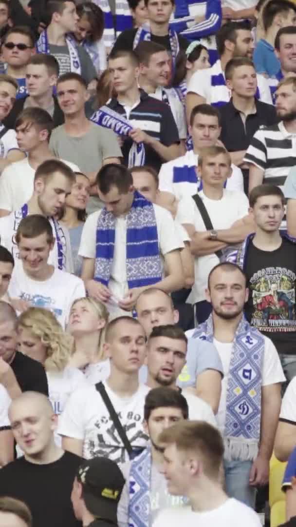 Aficionados en el estadio durante el partido. Vídeo vertical — Vídeo de stock