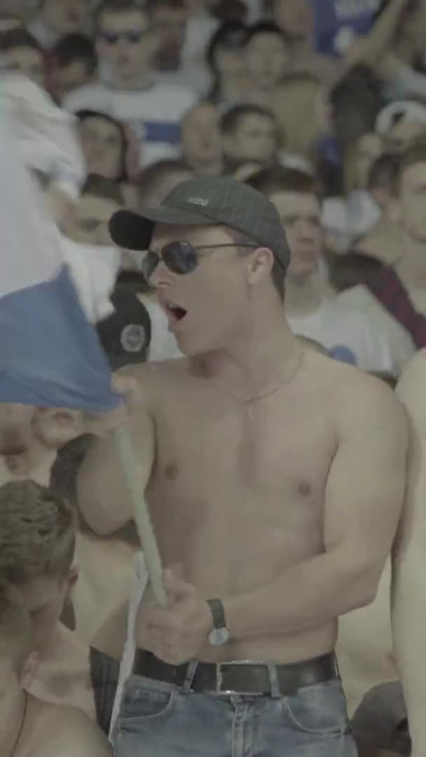 Fans während des Spiels im Stadion. Vertikales Video — Stockvideo