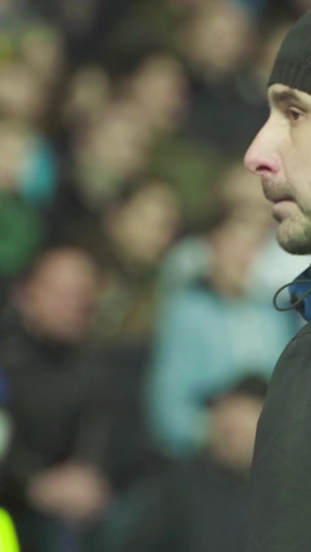 Ventilateurs dans le stade pendant le match. Vidéo verticale — Video