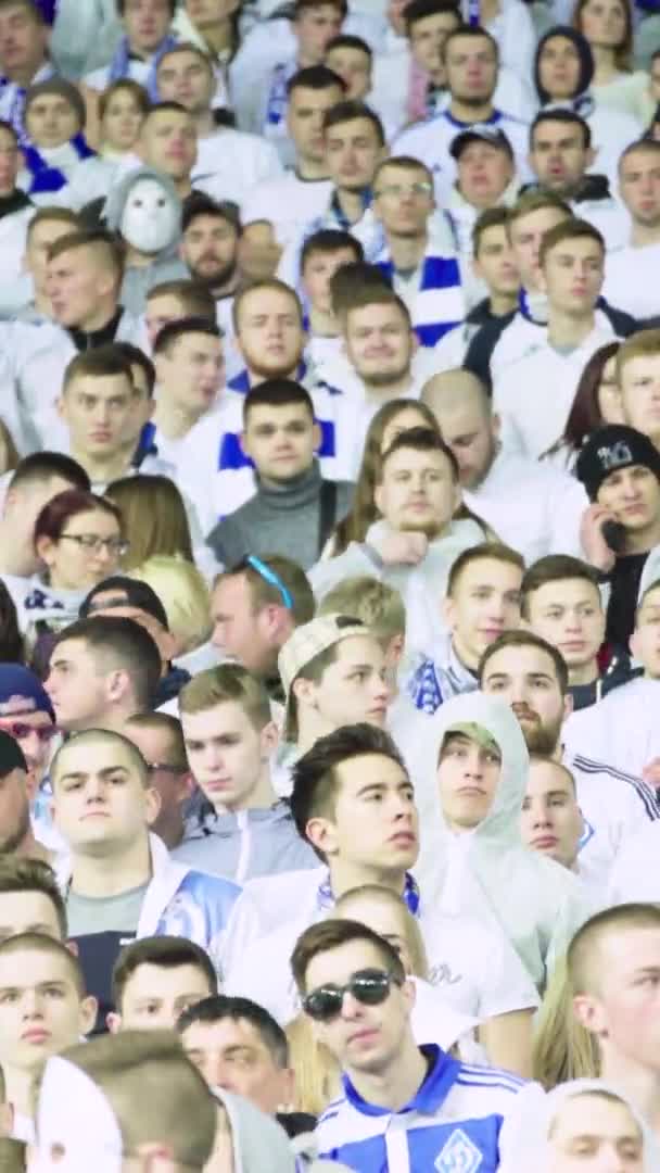 Fãs no estádio durante o jogo. Vídeo vertical — Vídeo de Stock