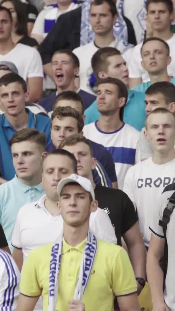 Fãs no estádio durante o jogo. Vídeo vertical — Vídeo de Stock