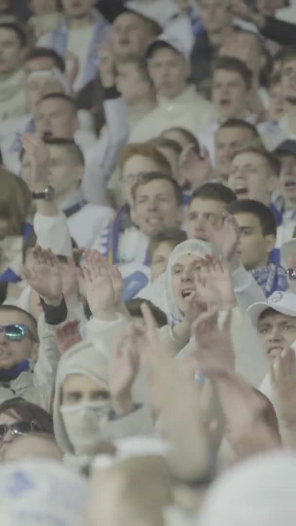 Aficionados en el estadio durante el partido. Vídeo vertical — Vídeos de Stock