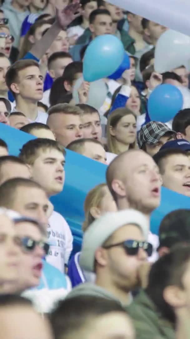 Fãs no estádio durante o jogo. Vídeo vertical — Vídeo de Stock