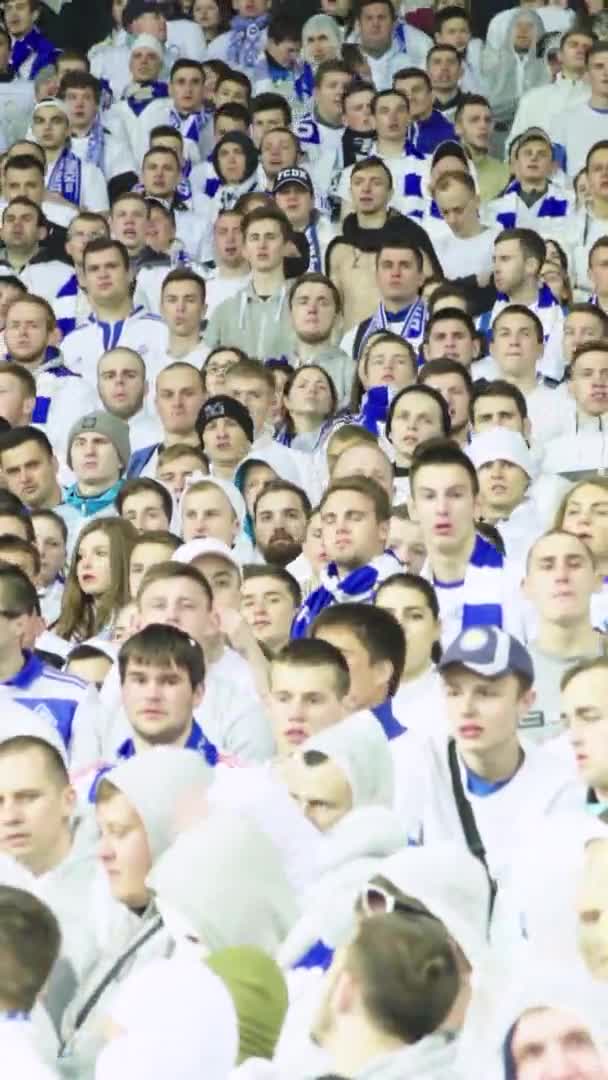 Fãs no estádio durante o jogo. Vídeo vertical — Vídeo de Stock