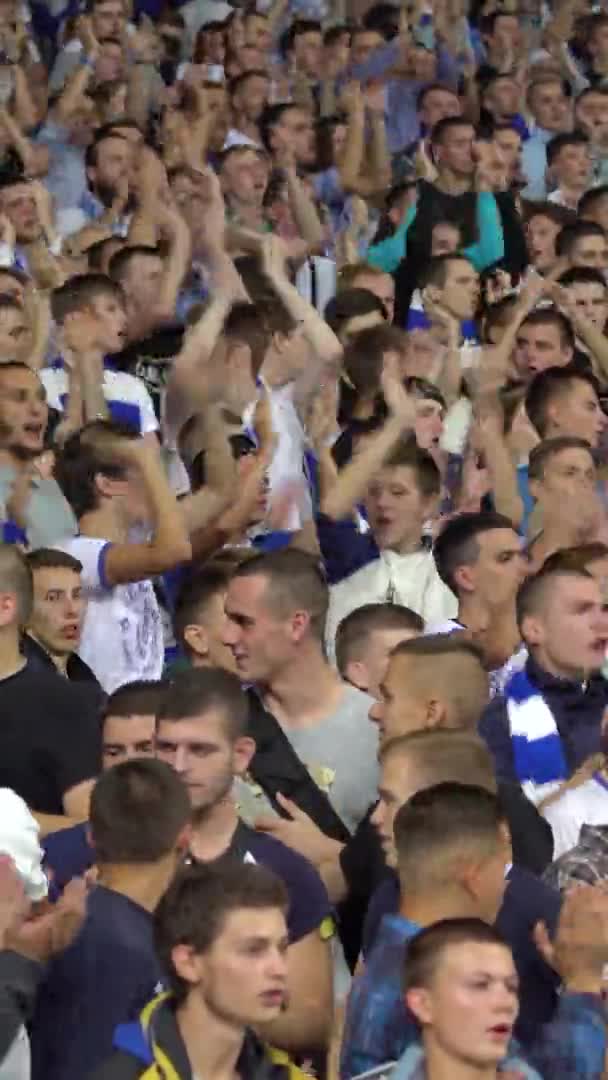 Fãs no estádio durante o jogo. Vídeo vertical — Vídeo de Stock