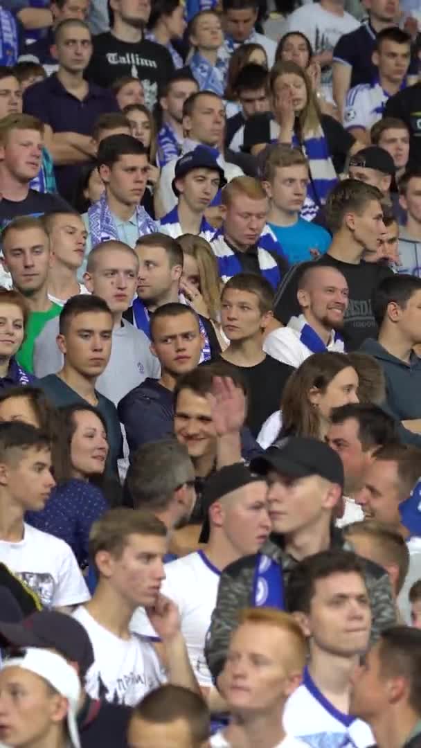 Fãs no estádio durante o jogo. Vídeo vertical — Vídeo de Stock