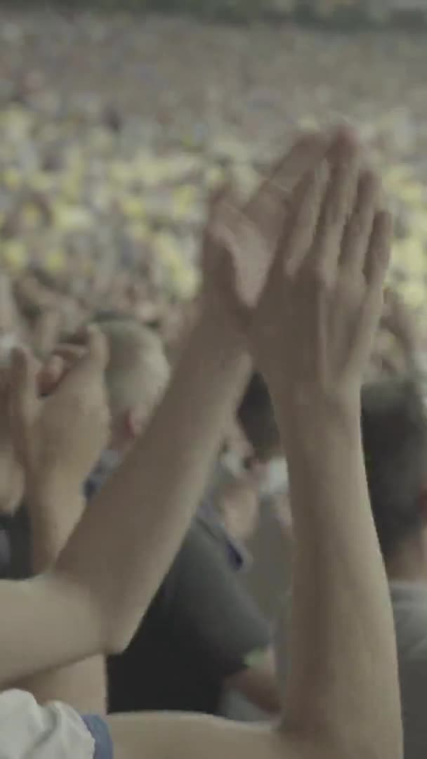 Aficionados en el estadio durante el partido. Vídeo vertical — Vídeos de Stock