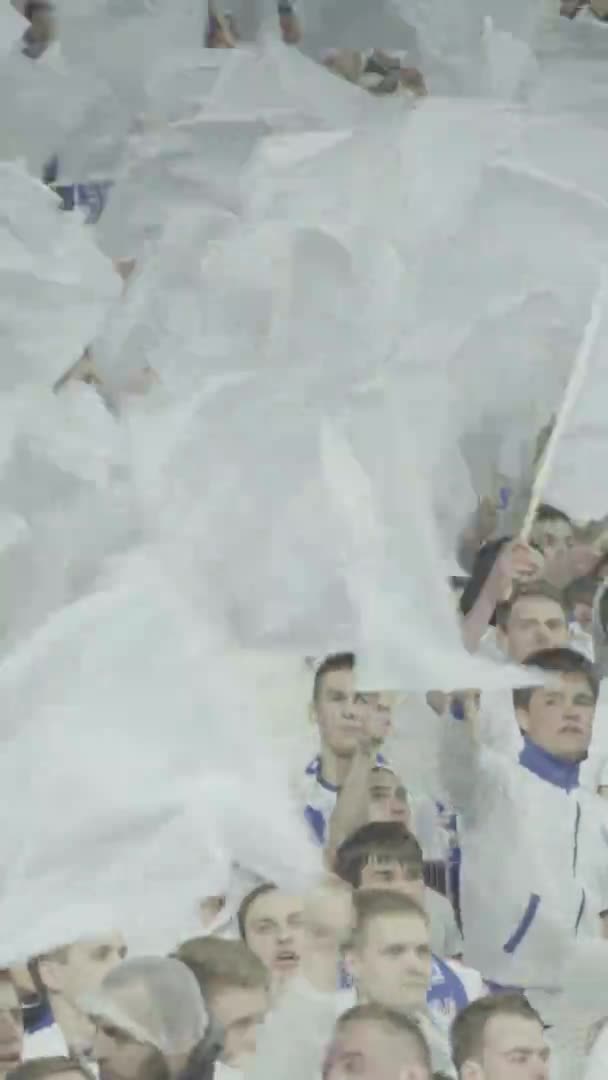 Aficionados en el estadio durante el partido. Vídeo vertical — Vídeos de Stock