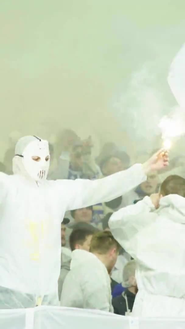 Fans in het stadion tijdens de wedstrijd. Verticale video — Stockvideo