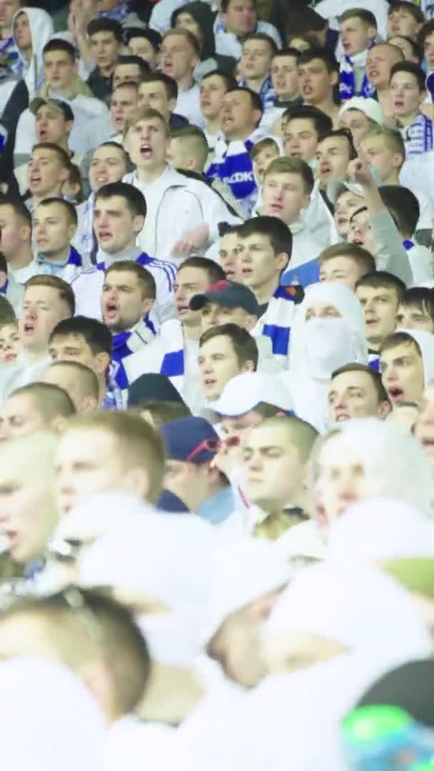 Fãs no estádio durante o jogo. Vídeo vertical — Vídeo de Stock