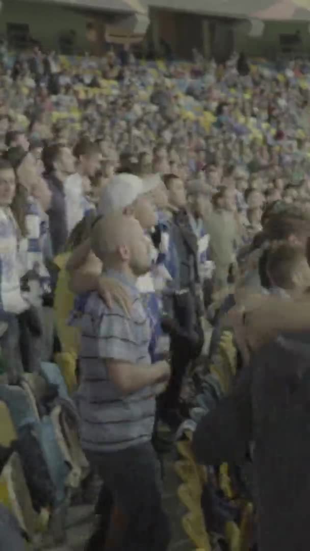 Aficionados en el estadio durante el partido. Vídeo vertical — Vídeo de stock