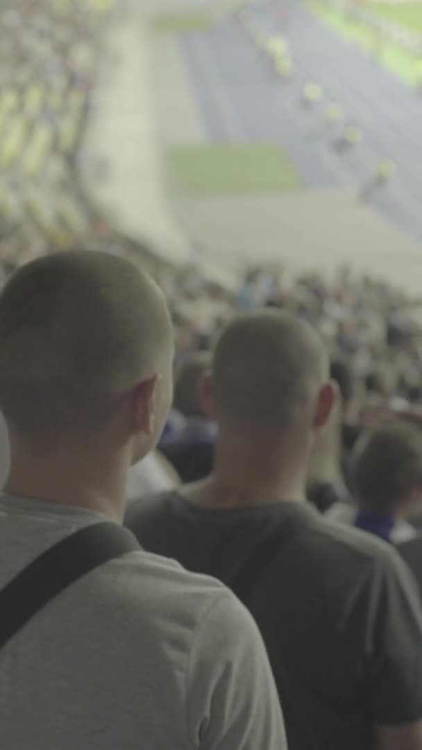 Ventilatori nello stadio durante la partita. Video verticale — Video Stock