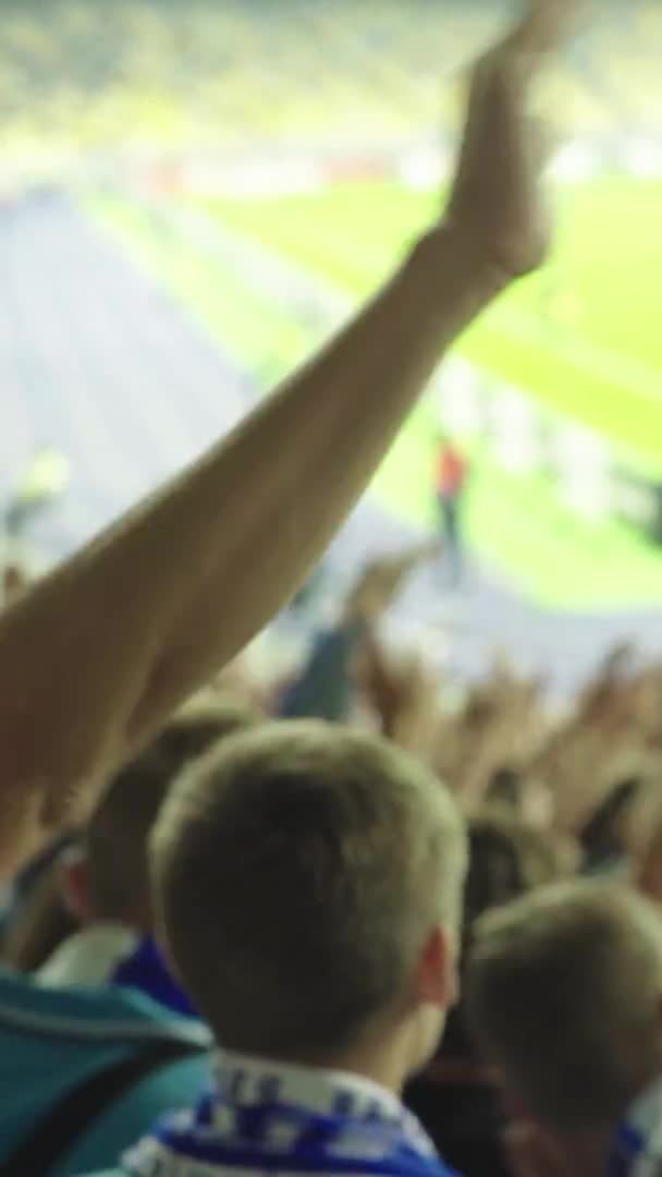 Ventilateurs dans le stade pendant le match. Vidéo verticale — Video