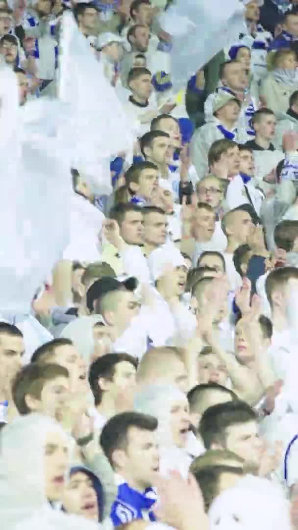 Fãs no estádio durante o jogo. Vídeo vertical — Vídeo de Stock