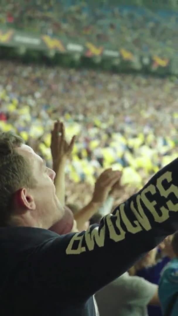 Ventilateurs dans le stade pendant le match. Vidéo verticale — Video