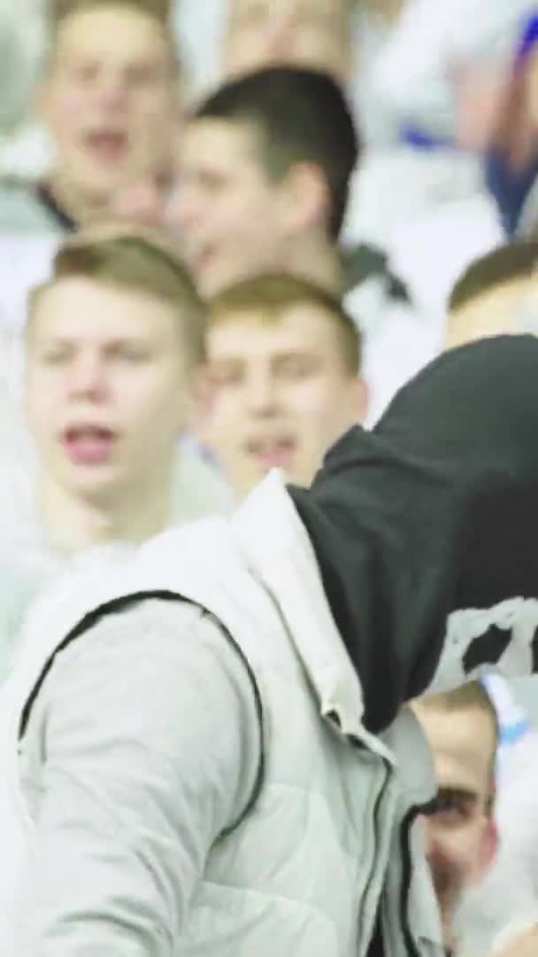 Ventilateurs dans le stade pendant le match. Vidéo verticale — Video