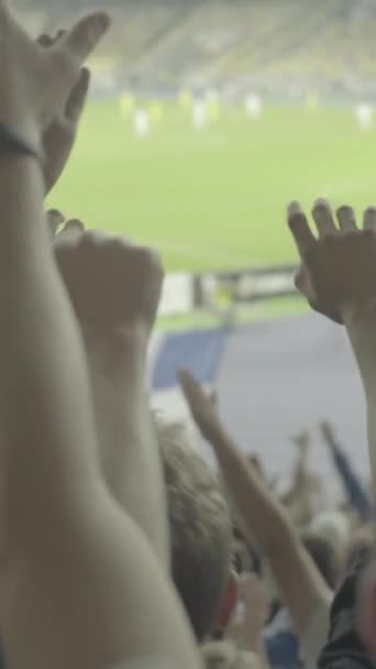 Fãs no estádio durante o jogo. Vídeo vertical — Vídeo de Stock