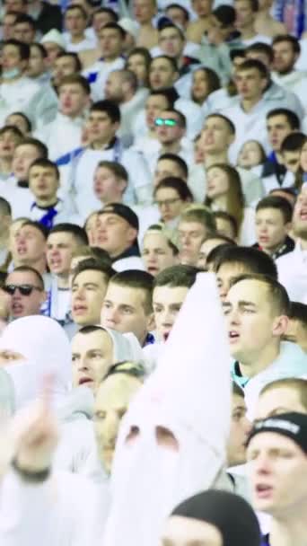 Fãs no estádio durante o jogo. Vídeo vertical — Vídeo de Stock