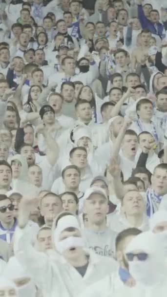 Aficionados en el estadio durante el partido. Vídeo vertical — Vídeos de Stock