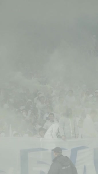 Aficionados en el estadio durante el partido. Vídeo vertical — Vídeos de Stock