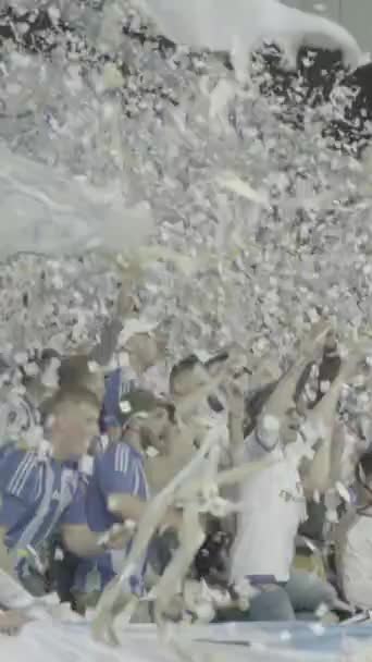 Fãs no estádio durante o jogo. Vídeo vertical — Vídeo de Stock