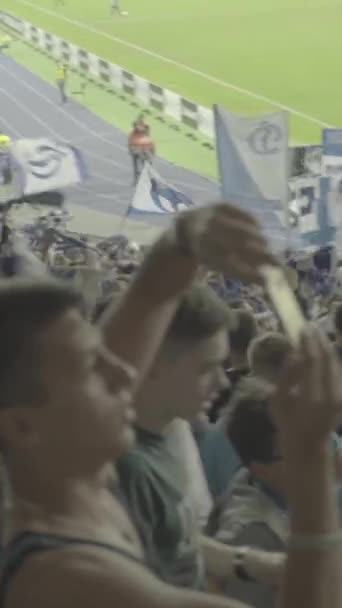 Penggemar di stadion selama pertandingan. Video vertikal — Stok Video