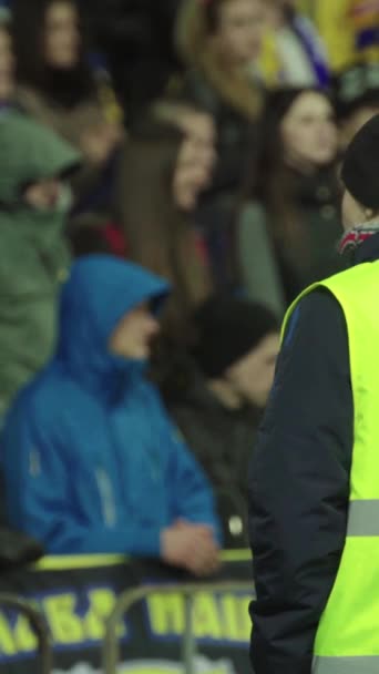 Fãs no estádio durante o jogo. Vídeo vertical — Vídeo de Stock