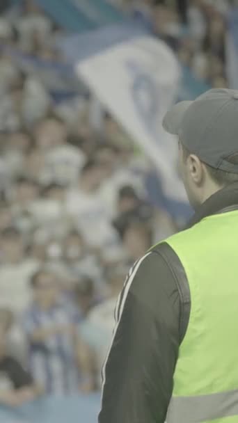 Aficionados en el estadio durante el partido. Vídeo vertical — Vídeos de Stock