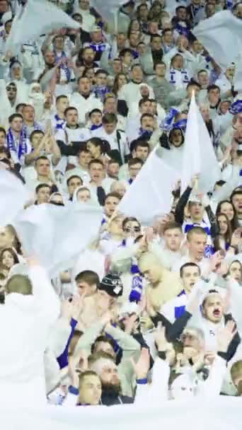 Fans in het stadion tijdens de wedstrijd. Verticale video — Stockvideo