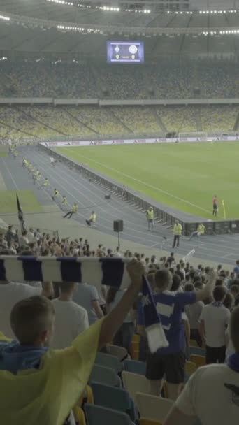 Fani na stadionie podczas meczu. Pionowe wideo — Wideo stockowe