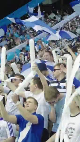 Fãs no estádio durante o jogo. Vídeo vertical — Vídeo de Stock