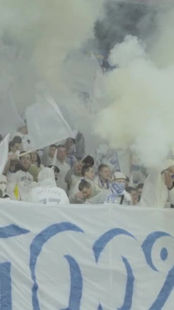 Aficionados en el estadio durante el partido. Vídeo vertical — Vídeos de Stock