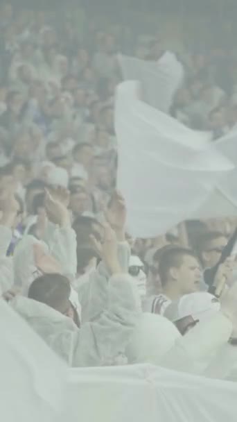 Fans in het stadion tijdens de wedstrijd. Verticale video — Stockvideo