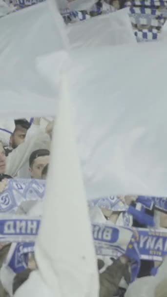 Fans in het stadion tijdens de wedstrijd. Verticale video — Stockvideo