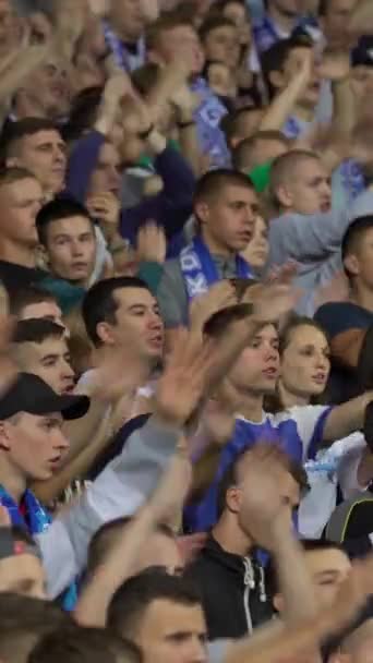 Aficionados en el estadio durante el partido. Vídeo vertical — Vídeos de Stock