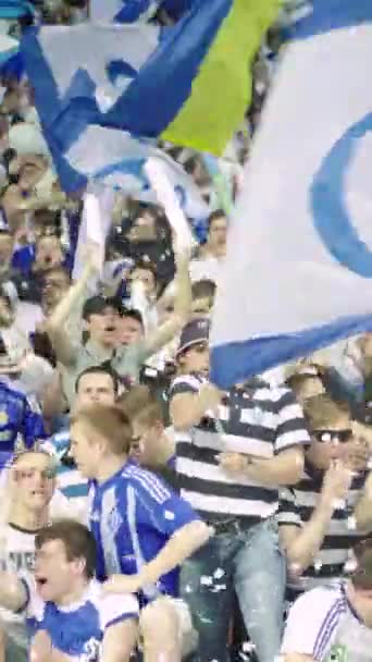 Fans in het stadion tijdens de wedstrijd. Verticale video — Stockvideo