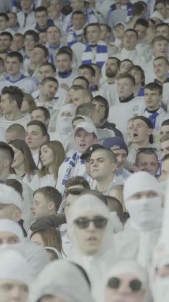 Aficionados en el estadio durante el partido. Vídeo vertical — Vídeos de Stock