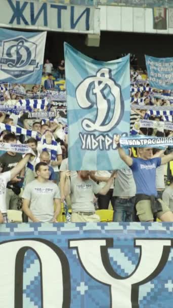 Aficionados en el estadio durante el partido. Vídeo vertical — Vídeo de stock