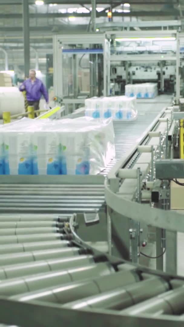 Transporteur in een papierfabriek. Technologie. Verticale video — Stockvideo