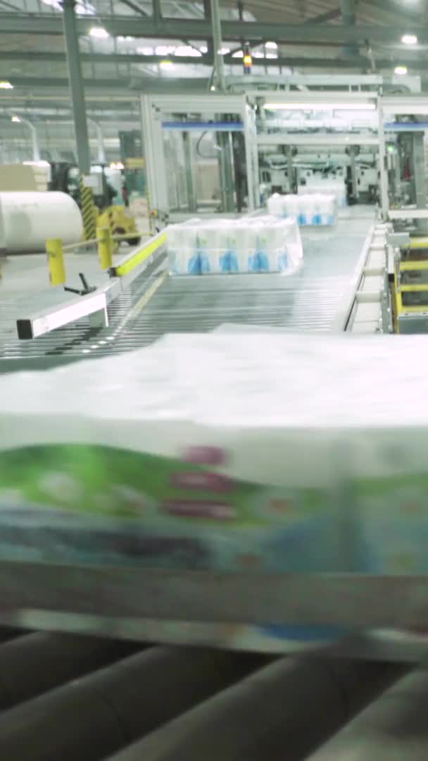 Transporteur in een papierfabriek. Technologie. Verticale video — Stockvideo