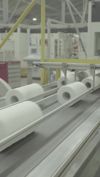 Transporteur in een papierfabriek. Technologie. Verticale video — Stockvideo