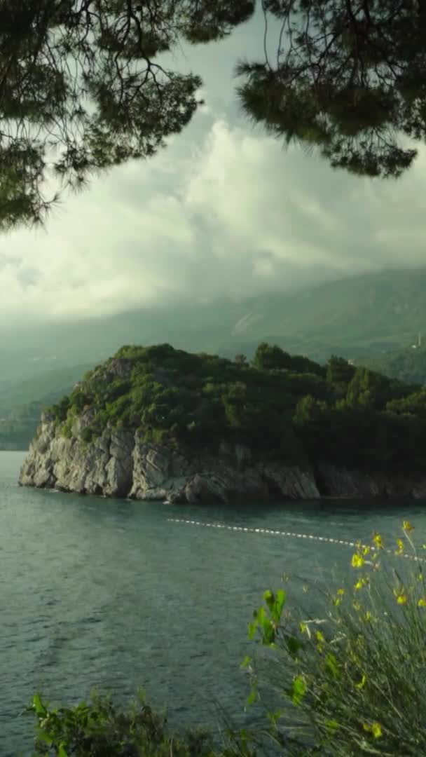 Paisagem costeira em Montenegro. Vídeo vertical — Vídeo de Stock