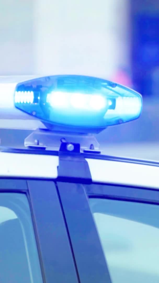 Knipperende flitser op het dak van een politieauto Verticale video — Stockvideo