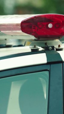Bir polis arabasının çatısında teşhirci dikey video