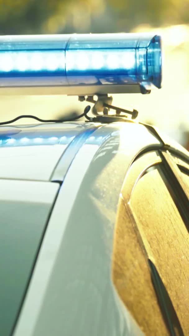 Блимає блимач на даху поліцейського автомобіля Вертикальне відео — стокове відео